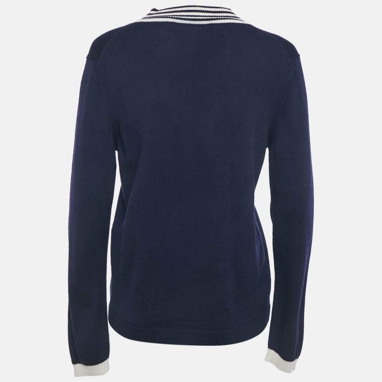 Pre Owned Gucci Navy Blue Wool Knit V-Neck Sweater S