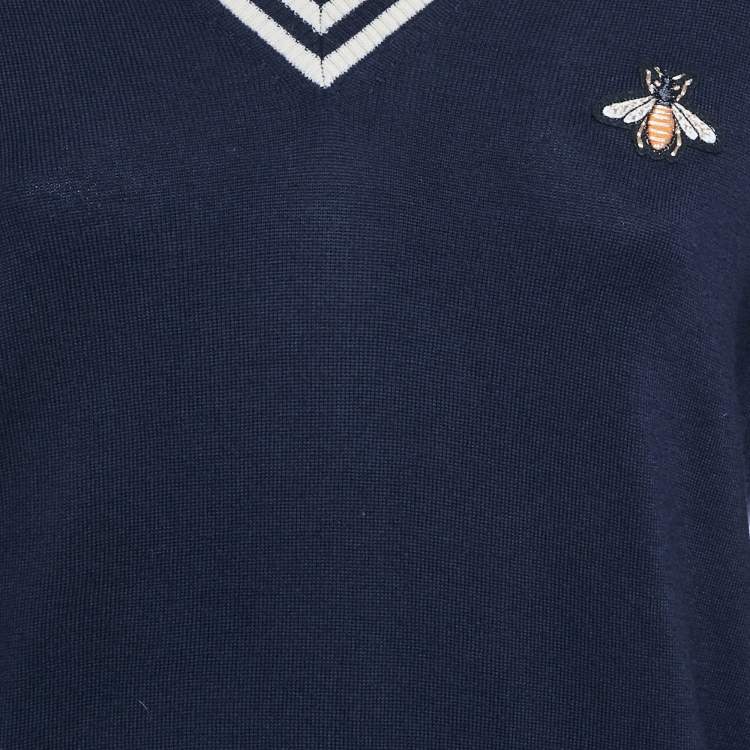 Pre Owned Gucci Navy Blue Wool Knit V-Neck Sweater S
