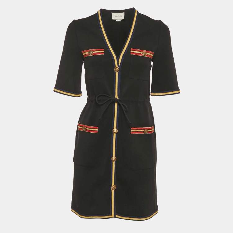 Pre Owned  Gucci Black Crepe StripeTrim Detail Mini Dress XS  