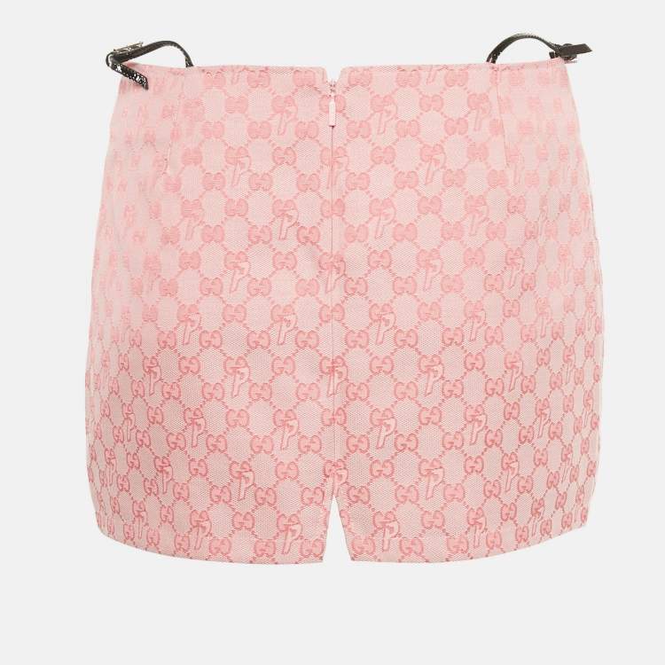 Pre Owned Gucci x Palace Pink GG Jacquard Crystal Details Mini Skirt S