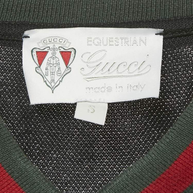 Pre Owned Gucci Equestrian Black Logo Applique Jersey Long Sleeve Polo T-Shirt S