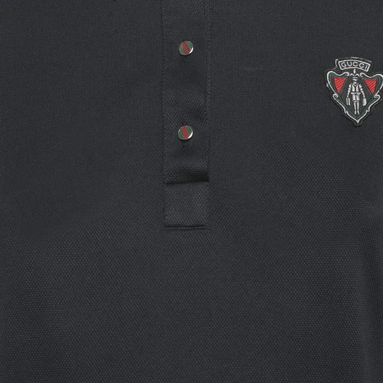 Pre Owned Gucci Equestrian Black Logo Applique Jersey Long Sleeve Polo T-Shirt S