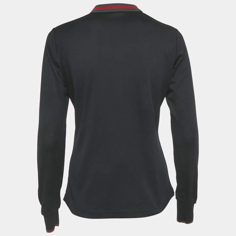 Pre Owned Gucci Equestrian Black Logo Applique Jersey Long Sleeve Polo T-Shirt S