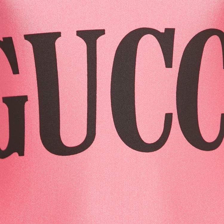 Pre Owned Gucci Pink Logo Print Jersey Cross-Over Strap Detail Swimsuit S