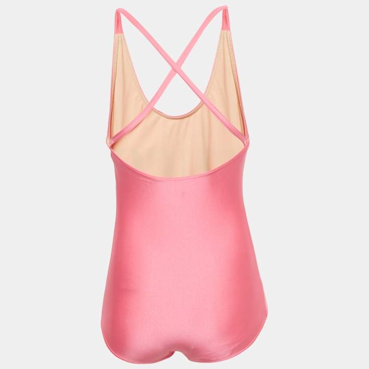 Pre Owned Gucci Pink Logo Print Jersey Cross-Over Strap Detail Swimsuit S