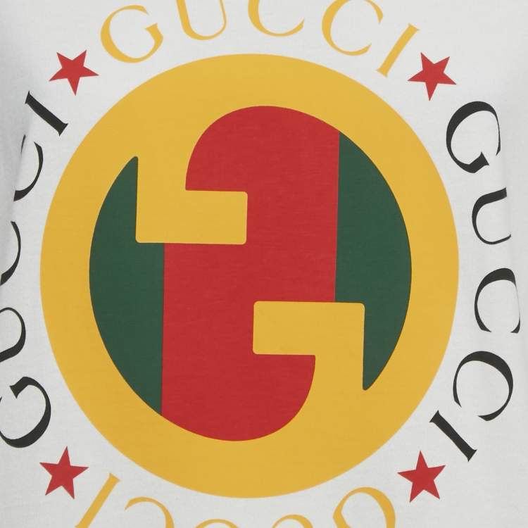 Pre Owned Gucci White Interlocking GG Web Print Cotton T-Shirt S