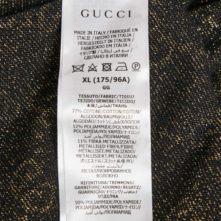 Pre Owned Gucci Navy Blue/Gold Logo Pattern Lamé Cotton Blend Top XL 