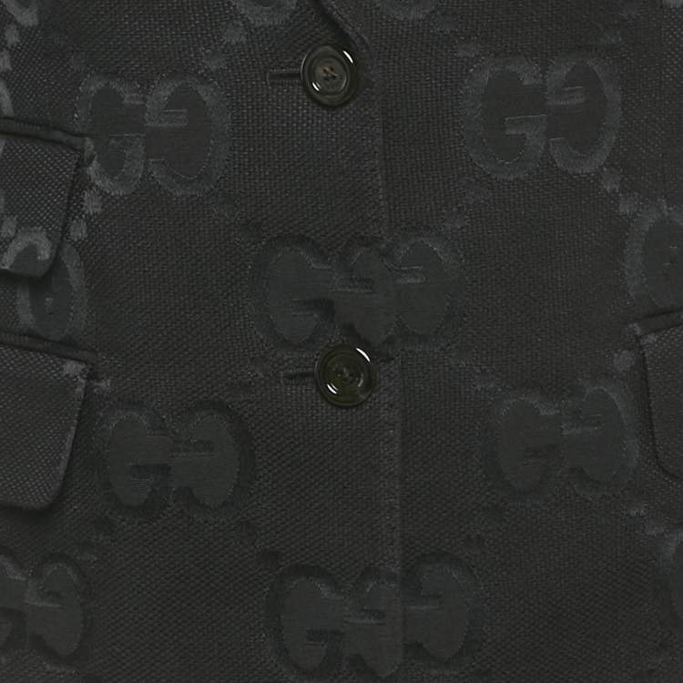 Pre Owned Gucci Black GG Jacquard Single Breasted Blazer M 