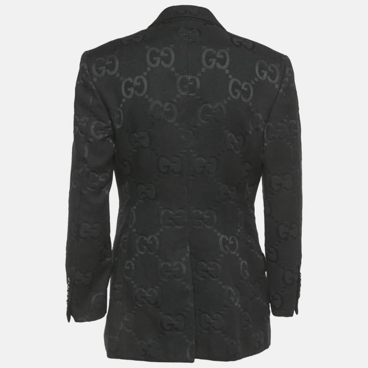 Pre Owned Gucci Black GG Jacquard Single Breasted Blazer M 