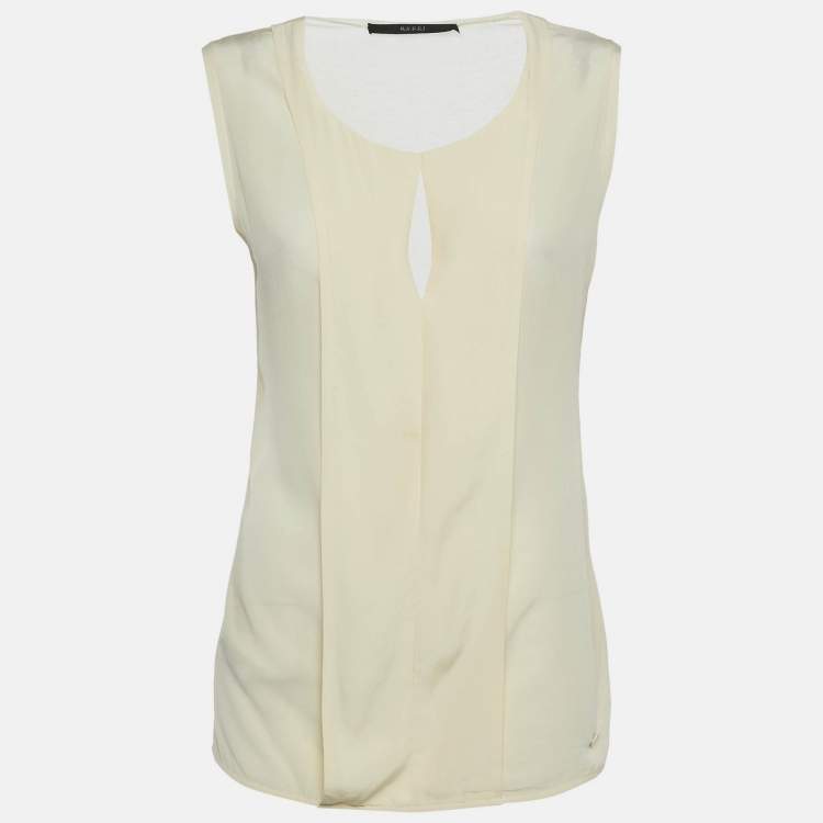 Pre Owned Gucci Cream Crepe and Knit Sleeveless Top M