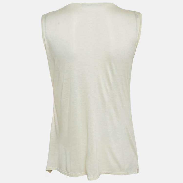 Pre Owned Gucci Cream Crepe and Knit Sleeveless Top M