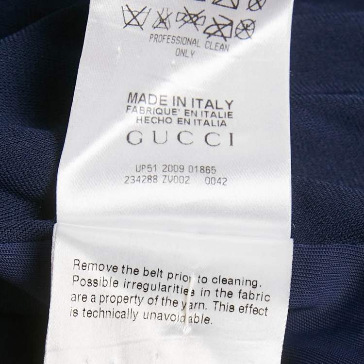 Pre Owned Gucci Navy Blue Jersey Belt Detail Knee-Length Dress M