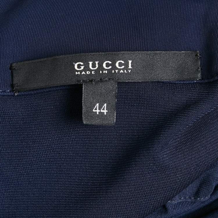 Pre Owned Gucci Navy Blue Jersey Belt Detail Knee-Length Dress M