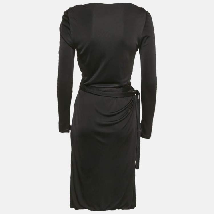 Pre Owned Gucci Black Jersey Cowl Neck Belted Short Dress M 