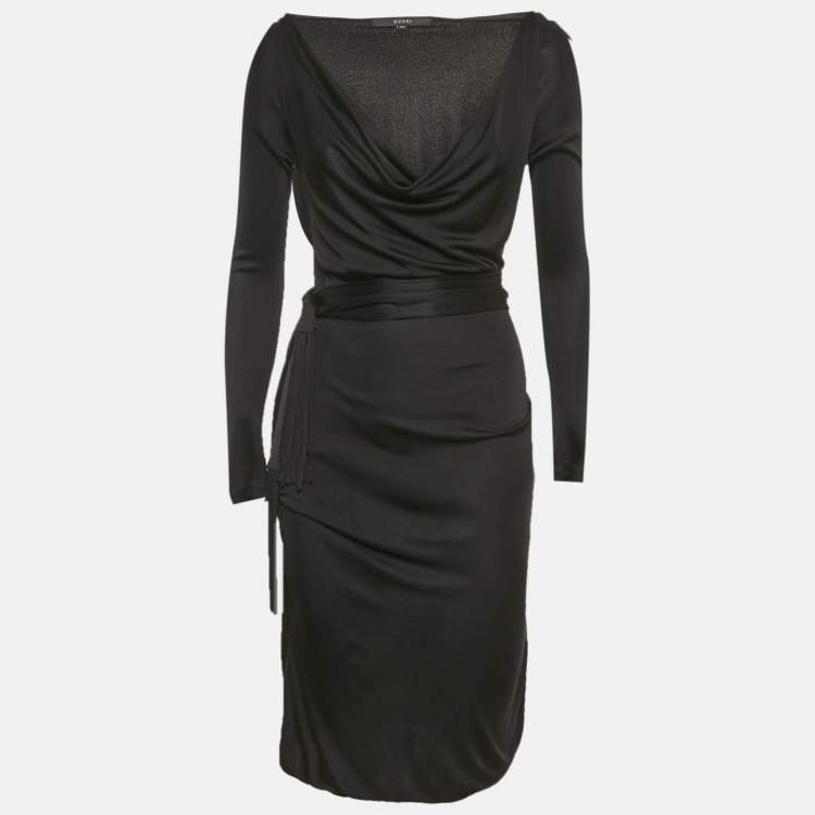 Pre Owned Gucci Black Jersey Cowl Neck Belted Short Dress M 