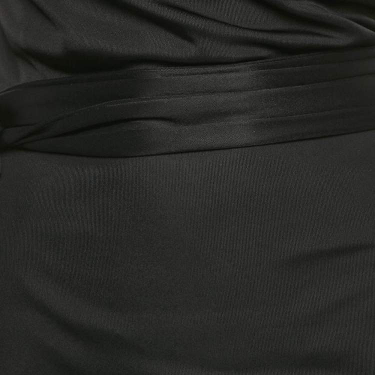 Pre Owned Gucci Black Jersey Cowl Neck Belted Short Dress M 