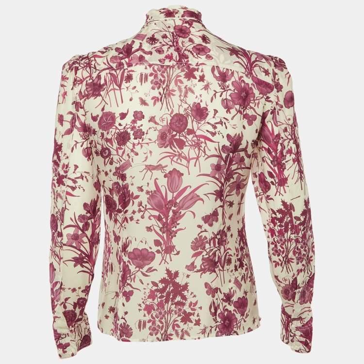 Pre Owned Gucci Pink Floral Print Silk Button Front Blouse S