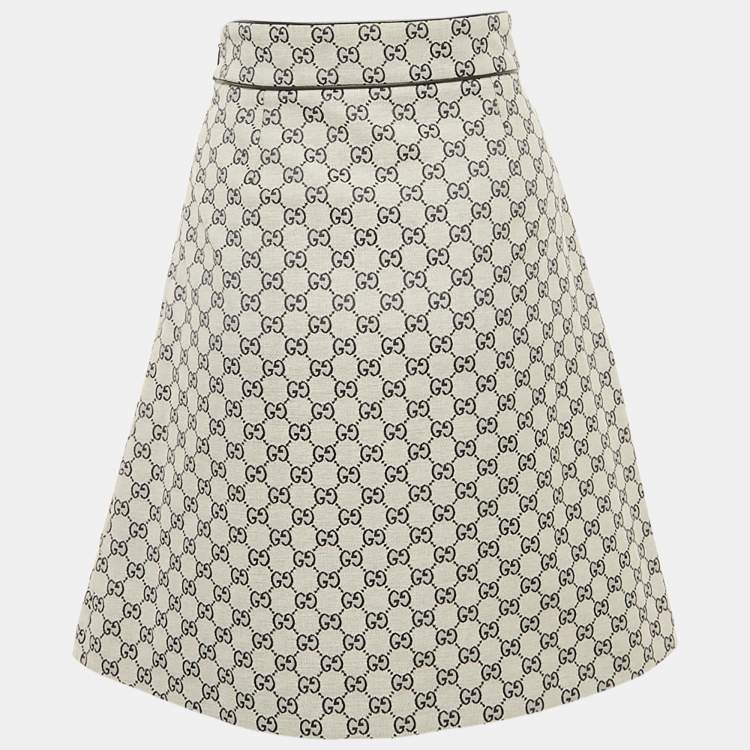 Pre Owned Gucci Blue GG Supreme Jacquard Button Detail Knee-Length Skirt S