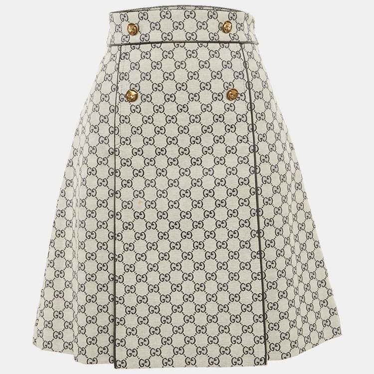 Pre Owned Gucci Blue GG Supreme Jacquard Button Detail Knee-Length Skirt S