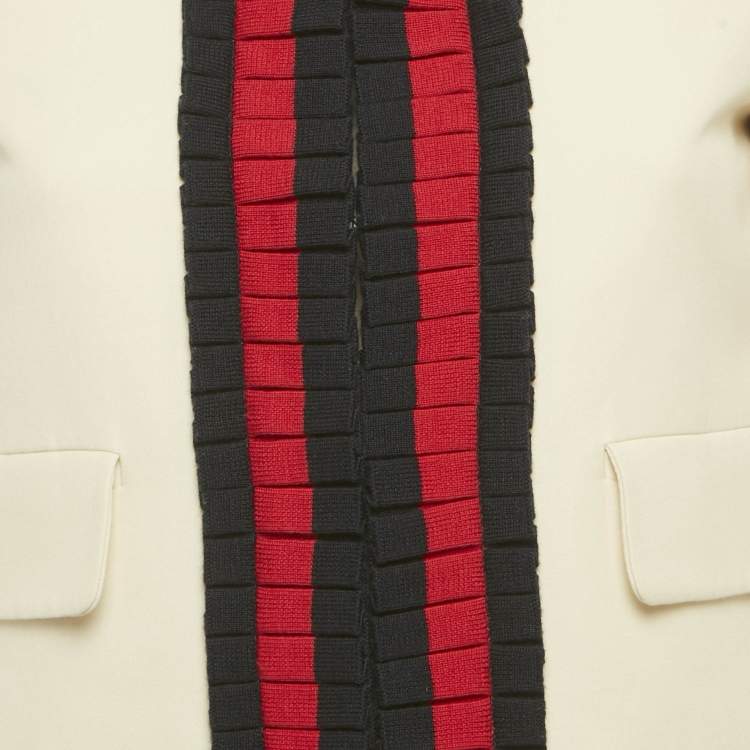 Pre Owned Gucci Off-White Cotton and Silk Ruffle Detail Jacket S