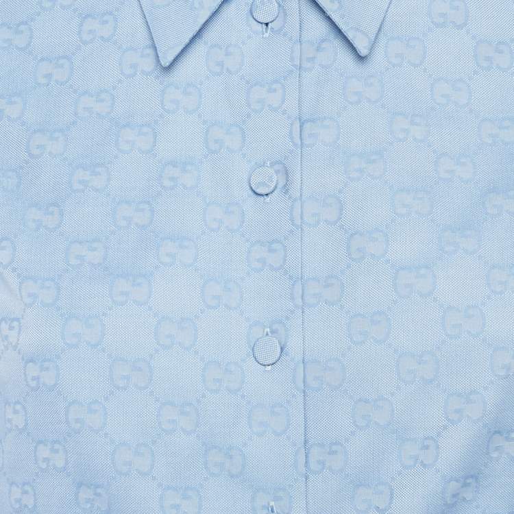 Pre Owned Gucci Blue GG Cotton Cropped Full Sleeve Shirt S