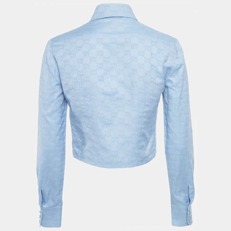 Pre Owned Gucci Blue GG Cotton Cropped Full Sleeve Shirt S