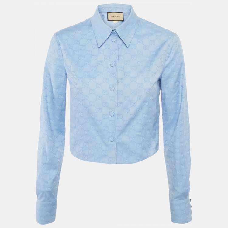 Pre Owned Gucci Blue GG Cotton Cropped Full Sleeve Shirt S