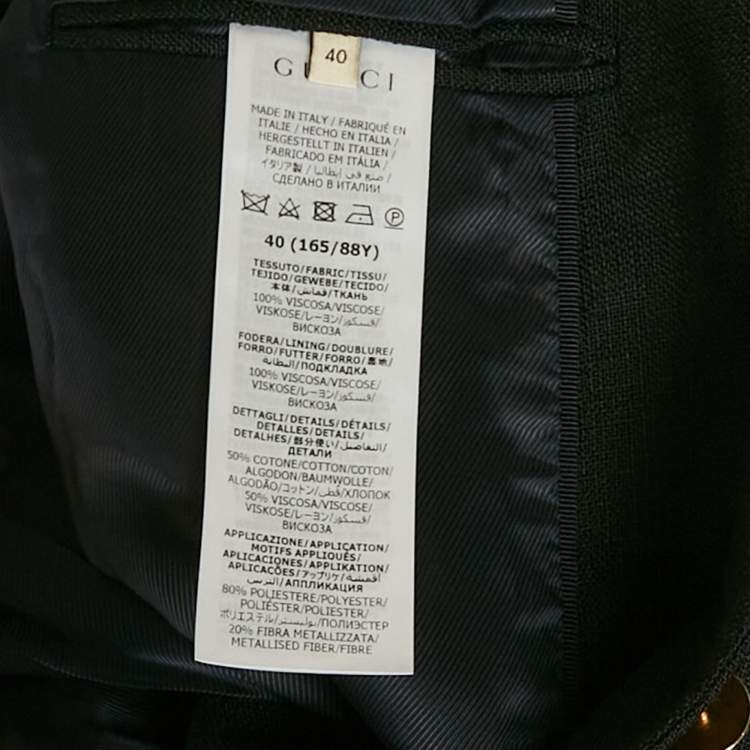 Pre Owned Gucci Black Viscose Logo Patch Single Breasted Blaze S 