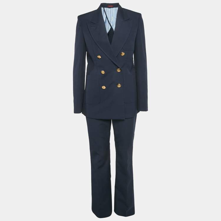 Pre Owned Gucci Navy Blue Cotton Tailored Pants Suit Set S