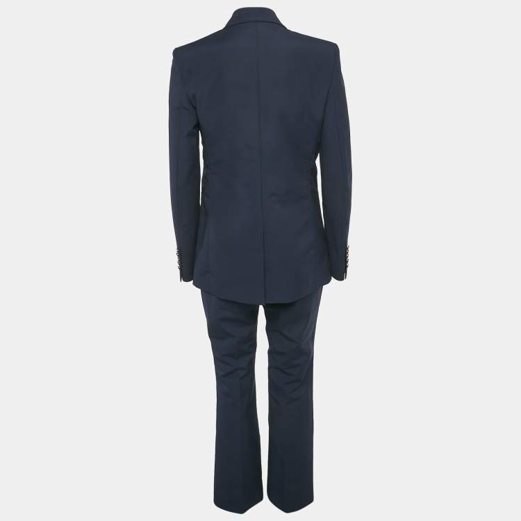Pre Owned Gucci Navy Blue Cotton Tailored Pants Suit Set S