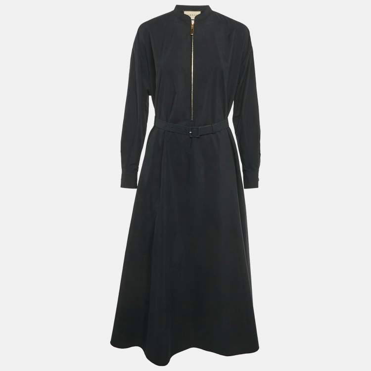 Pre Owned Gucci Black Cotton Poplin Belted Maxi Dress S