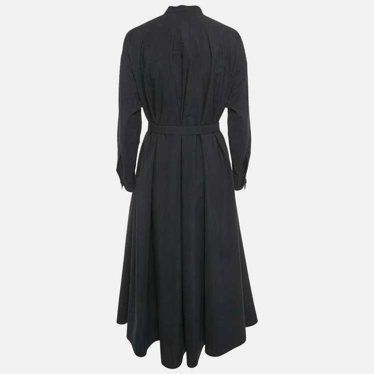 Pre Owned Gucci Black Cotton Poplin Belted Maxi Dress S
