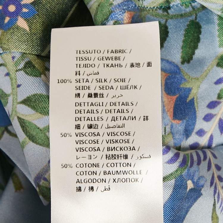 Pre Owned Gucci Blue Floral Printed Silk Pleated Midi Skirt S