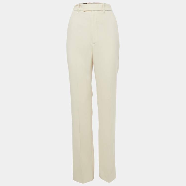Pre Owned Gucci Cream Crepe Wool Wide Leg Formal Trousers M
