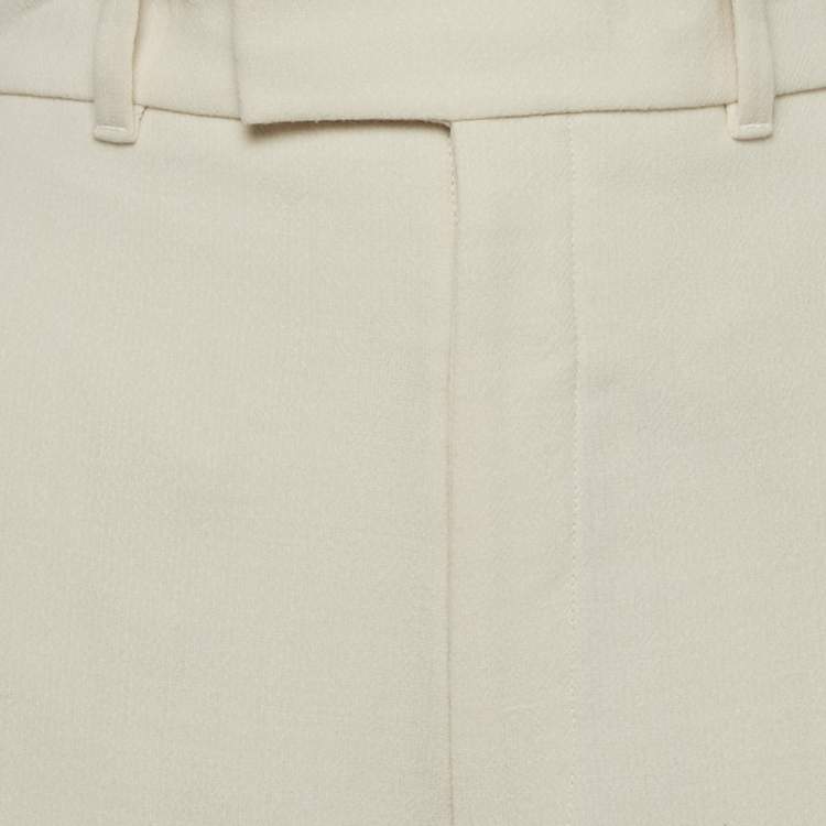 Pre Owned Gucci Cream Crepe Wool Wide Leg Formal Trousers M