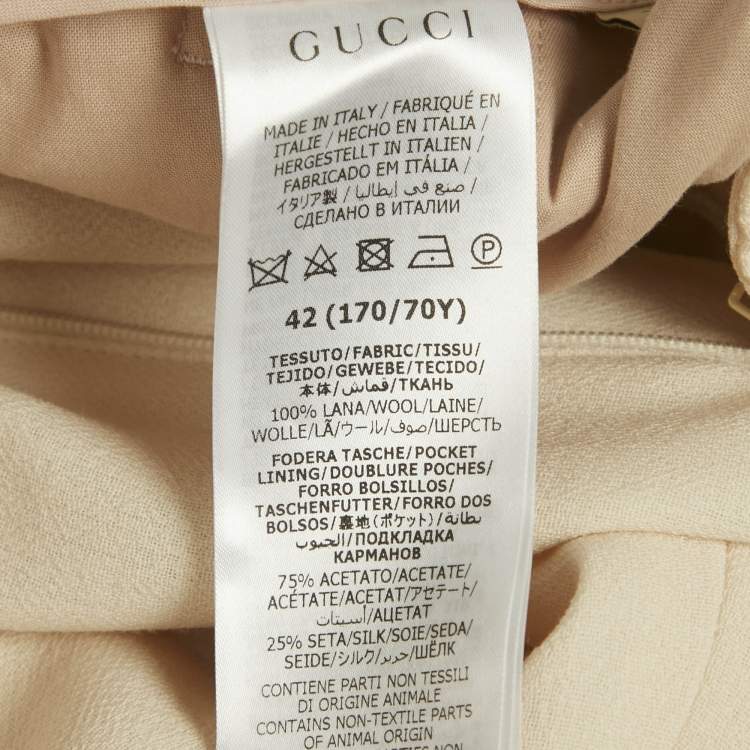 Pre Owned Gucci Cream Crepe Wool Wide Leg Formal Trousers M