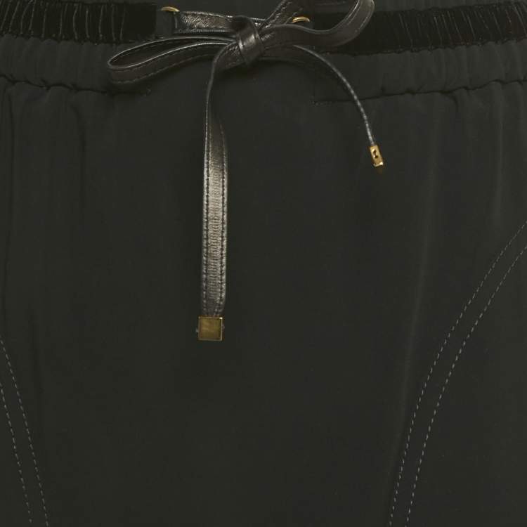 Pre Owned Gucci Black Crepe Velvet Trim Drawstring Mini Skirt S 