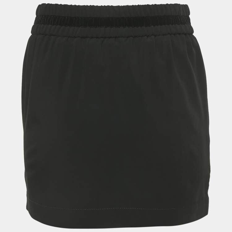 Pre Owned Gucci Black Crepe Velvet Trim Drawstring Mini Skirt S 