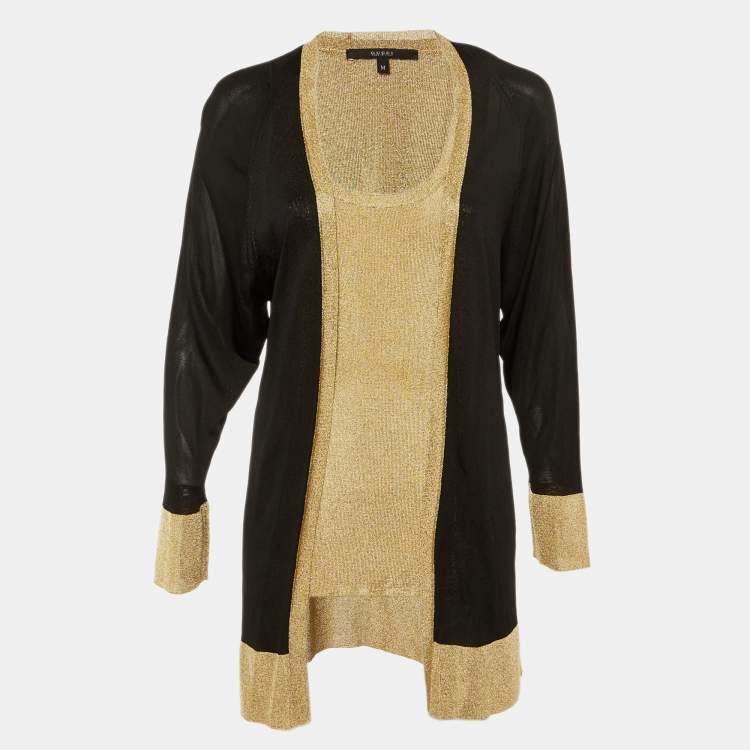 Pre Owned Gucci Black/Gold Knit Sleeveless Top & Cardigan Set S/M