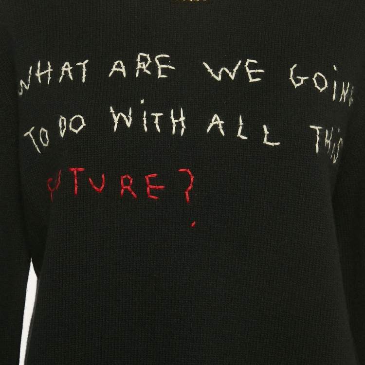 Pre Owned Gucci Black Embroidered Lurex Trim Wool Knit Sweater L