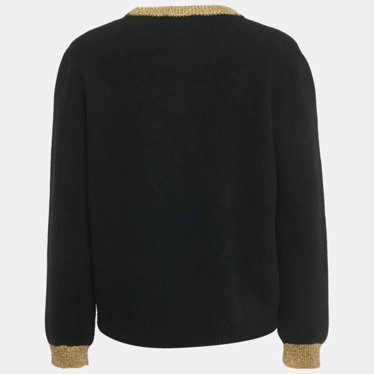 Pre Owned Gucci Black Embroidered Lurex Trim Wool Knit Sweater L