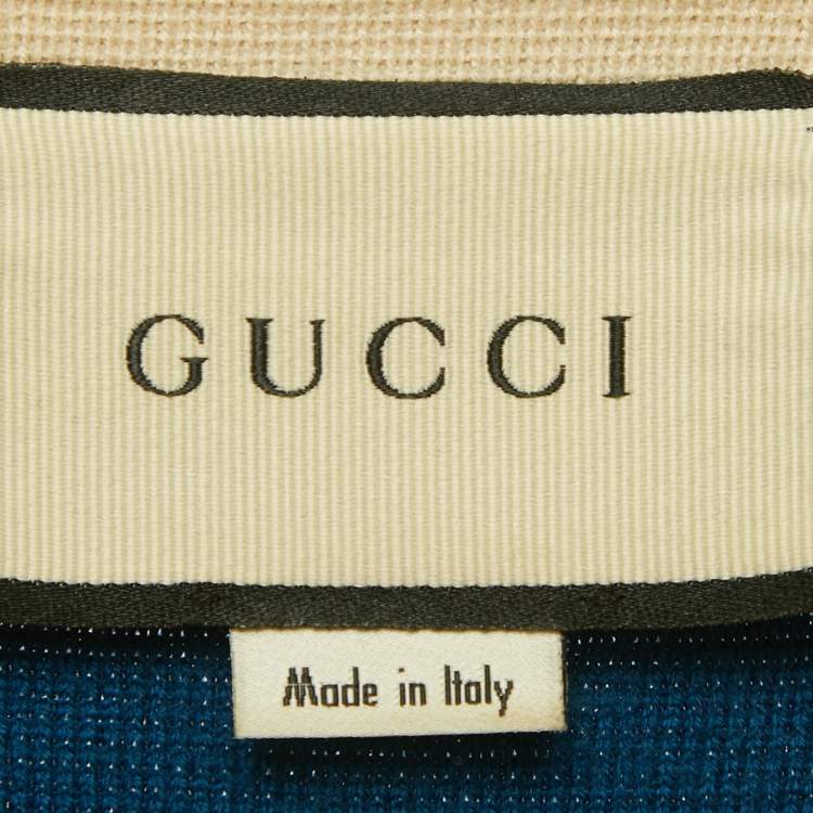 Pre Owned Gucci Blue GG Embroidered Knit Mini Dress M