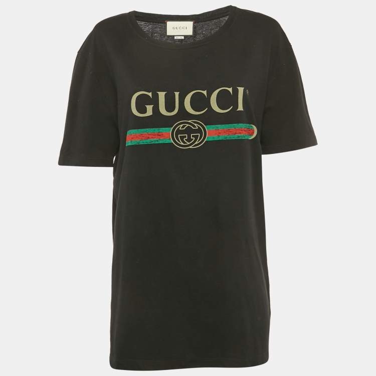 Pre Owned Gucci Black Vintage Logo Print Jersey Distressed T-Shirt M