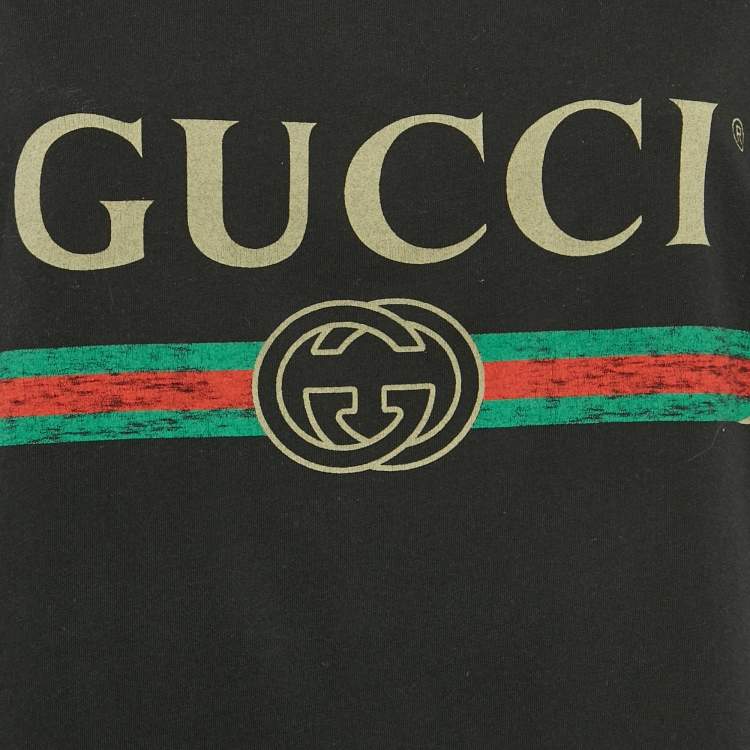 Pre Owned Gucci Black Vintage Logo Print Jersey Distressed T-Shirt M