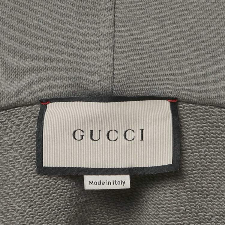 Pre Owned Gucci Grey Web Applique Cotton Knit Oversized Hoodie S