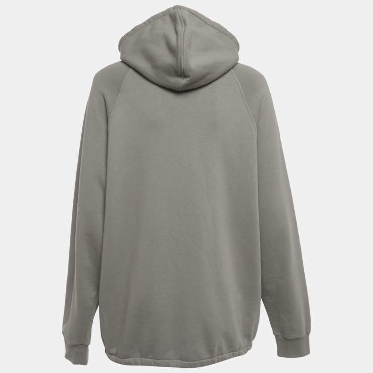 Pre Owned Gucci Grey Web Applique Cotton Knit Oversized Hoodie S