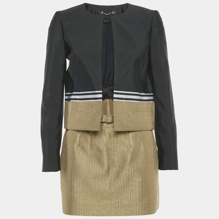 Pre Owned Gucci Black /Gold Crepe Blazer & Skirt Set S