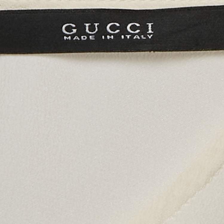 Pre Owned Gucci Off-White Silk Round Neck Top S