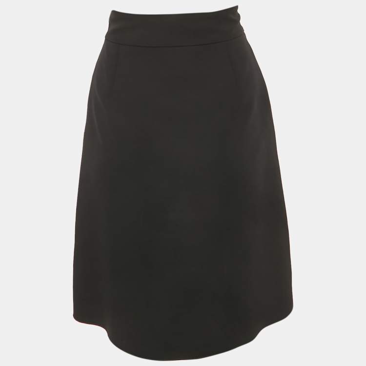 Pre Owned Gucci Black Wool Silk Logo Detail Mini Skirt S