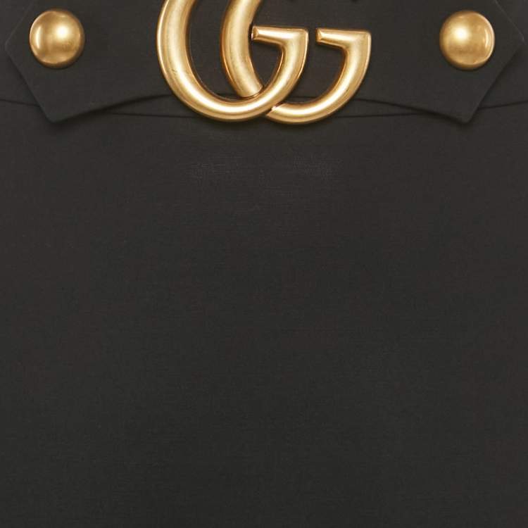 Pre Owned Gucci Black Wool Silk Logo Detail Mini Skirt S